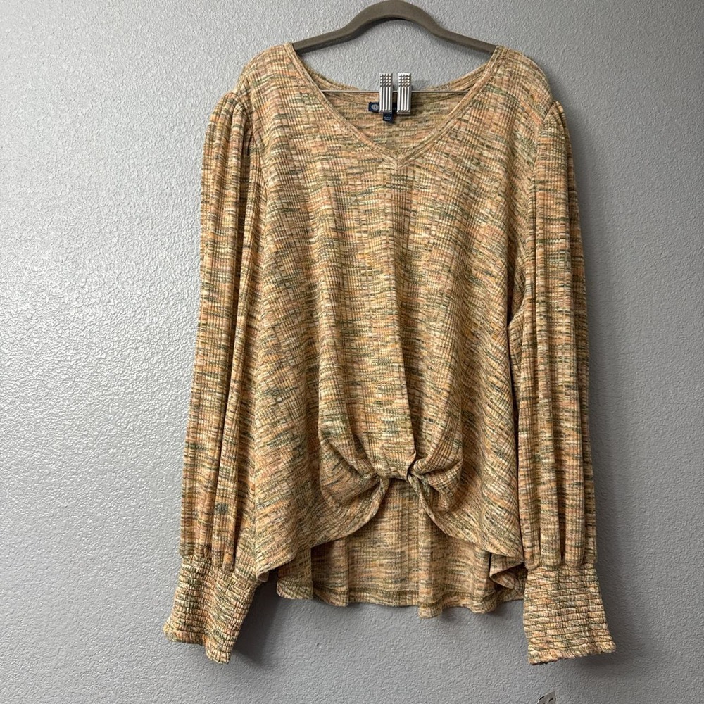 Democracy Multicoloured Long Sleeve Top with Tie Front Detail